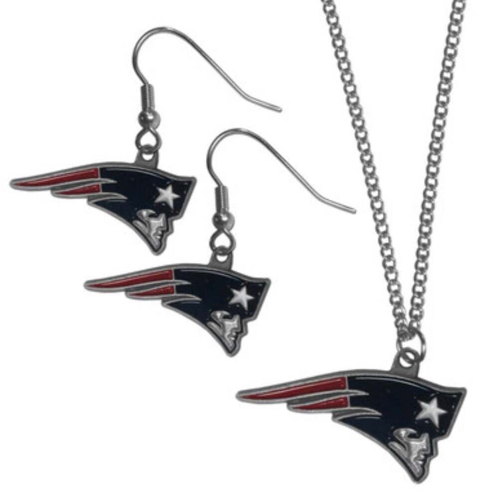 New England Patriots Dangle Earrings Chain Necklace Set - ,